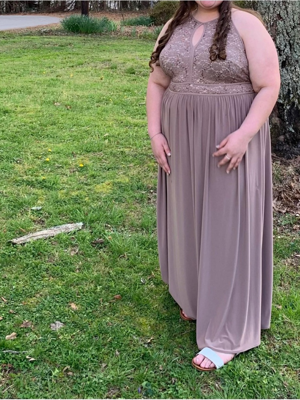 David's Bridal Lace Bodice Chiffon Prom Dress